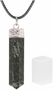 Natural Nuummite 6 sided Point Pendant (1 pcs) With Selenite Cube - 1 pcs
