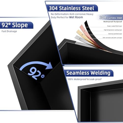 24 x 12 Inch 304 Stainless Steel Recessed Shower Niche , No Tile Needed — view 5