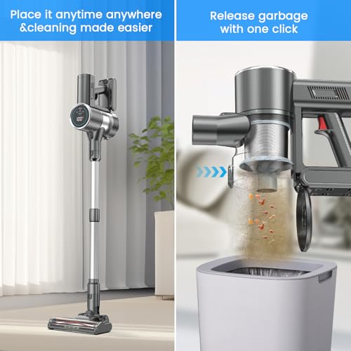 Cordless Vacuum Cleaner, 2 Batteries 100 Mins Runtime Vacuum Cleaners for Home, 350W 35KPA Stick Vacuum with LED Display Brushless Motor, Vacuum Cleaner for Carpet & Hard Floor Pet Hair