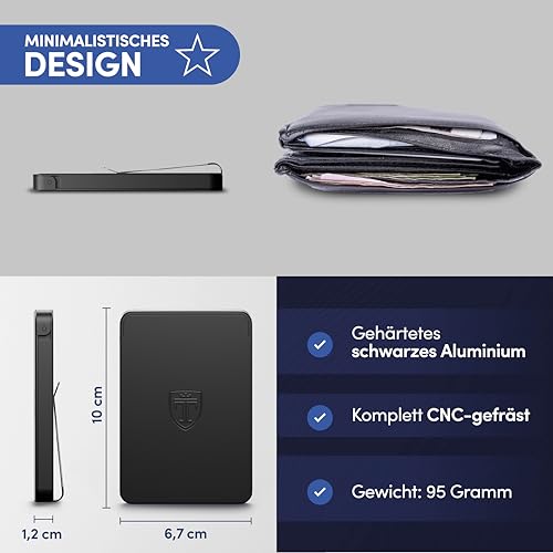TRAVANDO SLYDE Aluminium Kartenetui mit RFID Schutz - Kartenhalter mit Geldklammer für 9 Karten - Kreditkartenetui Portmonee Herren Slim Wallet (8-9 Karten)