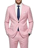 MY'S Men's 2 Piece Suit with Tie, One Button Slim Fit Solid Jacket and Pants Set, Suits for Men Party Prom Wedding & Business, Light Pink