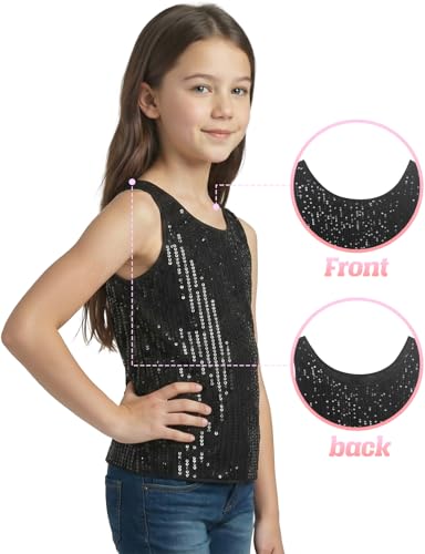 Image of Noomelfish Girls Sequin Tank Tops Sparkly Glitter Dance Sleeveless Shirt (5-12 Years)