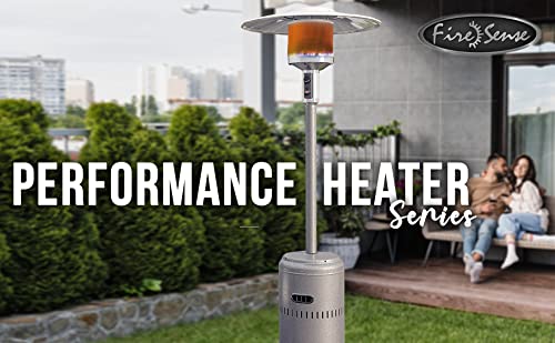 Fire Sense 63720 Performance Series Patio Heater With Wheels 46,000 Btu Output Electronic Ignition System Portable Outdoor Propane Heater For Commercial & Residential - Hammered Platinum #TOP3