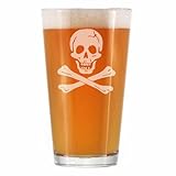 Skull and Crossbones Pint Glass for Beer - Skull Decor and Jolly Roger Flag Gifts - 16 Oz Glasses