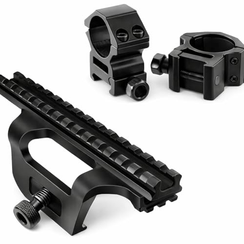 Gotical Combo of 2 - See-Thru Scope Mount for M1A/M14, 061 T6 Aluminum & 1 Inch Medium Profile Scope Rings - Black Anodized, Steel Hardware Included - Low Profile Allows use of Iron Sights
