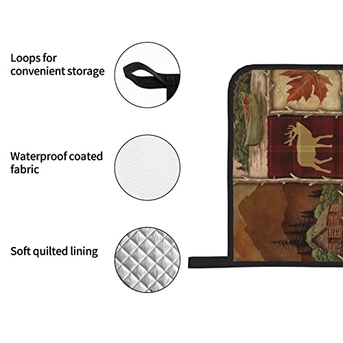 Donmyer Lodge Style Northwoods Cabin Oven Mitts And Pot Holders Sets Of 4 High Heat Resistant Rustic Bear Moose With Gloves Hot Pads Potholders For Kitchen Cooking Non-Slip, 7.2X11In+8X8In #TOP5