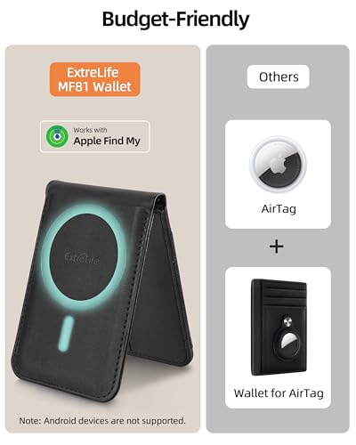 Image of ExtreLife MagSafe Wallet with Money Clip, Work with Apple Find My, Magnetic Phone Wallet Stand for iPhone 17 /16 /15 /14 /13 /12 Series, 8 Card Holder, RFID Blocking, Rechargeable, Classic Black