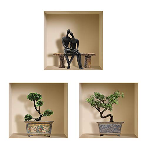 L'Nisha Art Magic vinyle 3D Autocollants mural amovible bricolage, Ensemble de 3, Bonsai et couple