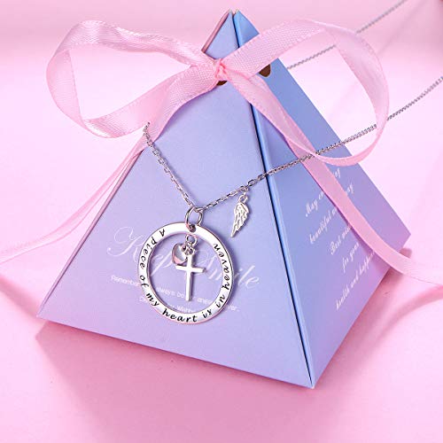FLYOW 925 Sterling Silver Memorial Necklace A Piece of My Heart is in Heaven Pendant Jewelry in Memory of Mom Dad Grandma Grandpa Pet Loss Memorial Gift3