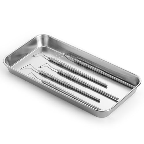 Image of JMU Medical Surgical Stainless Steel 100 Pcs, 8.74 inch x 4.49 inch x 0.87 inch Dental Lab Instrument Trays, Flat Tray
