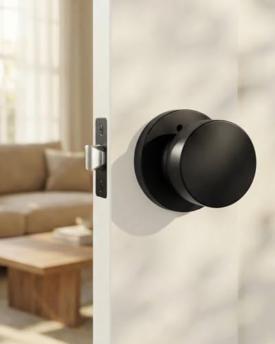 Image of Goldenwarm Black Door Knobs Interior Privacy, Zinc Alloy Keyless Matte Black Door Knobs for Bedroom Bathroom, Heavy Duty Interior Door Knob - Adjustable & Reversible (12 Pack)