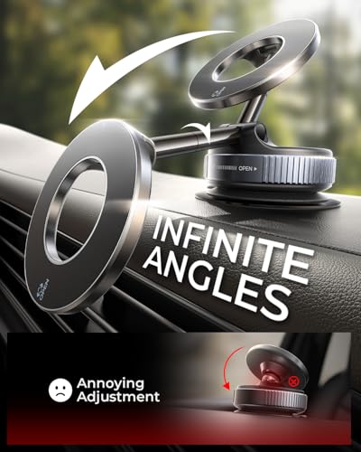 Image of MRGLAS 2026 Upgraded Vacuum Suction Phone Holder for Car, Magsafe Car Phone Holder Mount, [98+LBS Suction & 2800gf Magnetic] 360 Adjustable Shower & Wall Mount, Car Accessories for iPhone 17 Pro Max