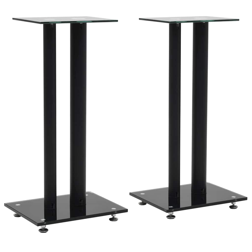 Set di 2 supporti per altoparlanti, design a doppia colonna in vetro temperato e alluminio, altezza stabile, 61 cm, nero