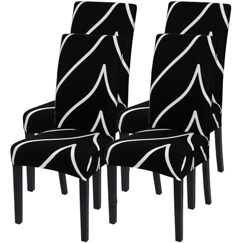 Image of SearchI Dining Room Chair Covers Set of 4, Stretch Parsons Chair Slipcovers Super Fit Spandex Removable Washable Kitchen Chair Protector Cover for Dining Room, Hotel, Ceremony (Black)