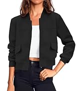 Tankaneo Womens Cropped Bomber Jackets Casual Button Down Long Sleeve Stand Collar Varsity Shacke...