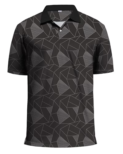 KUYIGO Men’s Polo Shirt Quick Dry Moisture Wicking UPF 40+ Performance Short Sleeve Casual Printed Tennis Golf Shirt,XL