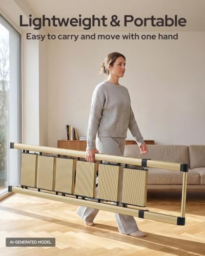 Image of 6 Step Ladder for 12 Feet High Ceiling, Lightweight Aluminum Folding Step Stool with Convenient Handgrip, Stepladders with Anti-Slip and Wide Pedal for Home Use Space Saving - Gold