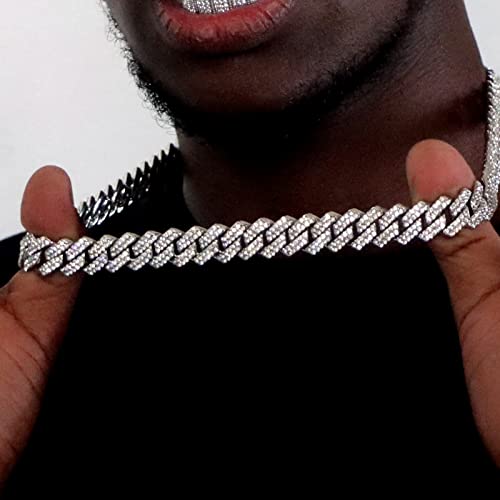 Kkjtds Miami Cuban Link Chain For Men 14Mm Diamond Iced Out Cuban Link Chain Necklace Bracelet Hip Hop Jewelry Mens Women (Silver, 18Inch) #TOP2