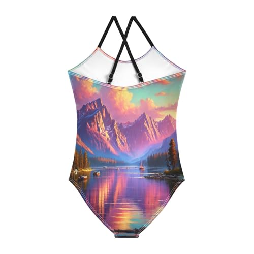 Mountain Lake Sunset Swimsuit for Girls Bathing Suit One Piece Swimsuits Summer Beach Swimwear2