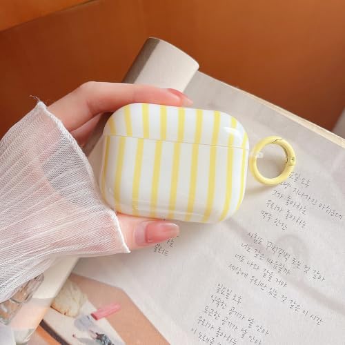 Image of MINSCOSE for AirPods Pro 3rd Generation Case (2025),Cute Striped Aesthetic Pattern Design with Girly Keychain Ring,Soft TPU Protective Shockproof Cover with Cleaner Kit for Airpods Pro 3-Yellow