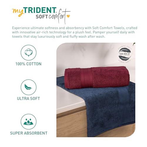 Image of MYTRIDENT Soft Comfort Air Rich 100% Cotton Towels for Bath, 500 GSM Large Size Bathroom Towels for Men /Women, 2PC Bath (69 cm x 137 cm), Wine red and Navy