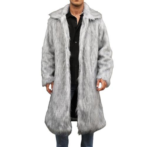 Men's Winter Faux Fur Coat Long Open Front Jacket Warm Furry Overcoat Luxury Outerwear Coat - Main Image