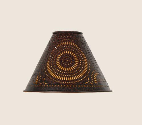 Crackle Black/Red Pinwheel Punched Tin Lamp Shade, Clips on Torpedo Light Bulb