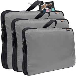 Gorilla Grip Space Saving Compression Packing Cubes for Travel, Luggage Compressed Organizer Bags with Zipper, Handles, Reduces Wrinkles, Suitcases and Carry On, Storage Essential, 3 Piece Set, Gray