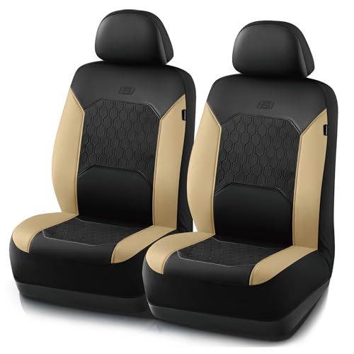 Skechers Gel Seat Covers,Cooling Car Seat Covers,Leather Front Seat Covers,Airbag Compatible,Automotive Comfort Universal Fit for SUVs,Vans,Sedans,Cars,Trucks,Beige