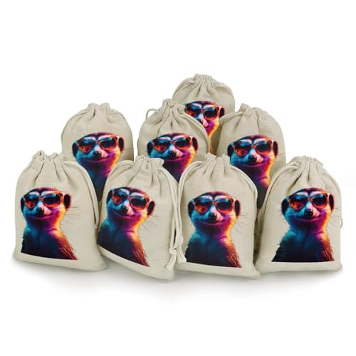 Cool Meerkat 8 Pack Small Gift Bags Cotton And Linen Drawstring Pockets Sachet Bag for Party Home Supplies