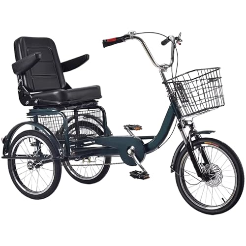 Adjustable Senior Tricycle, Pedal Rickshaw with Large Seat & Foldable Backrest, 3-Wheel Cruiser with Front/Rear Brakes & Hydraulic Fork for Comfort & Stability