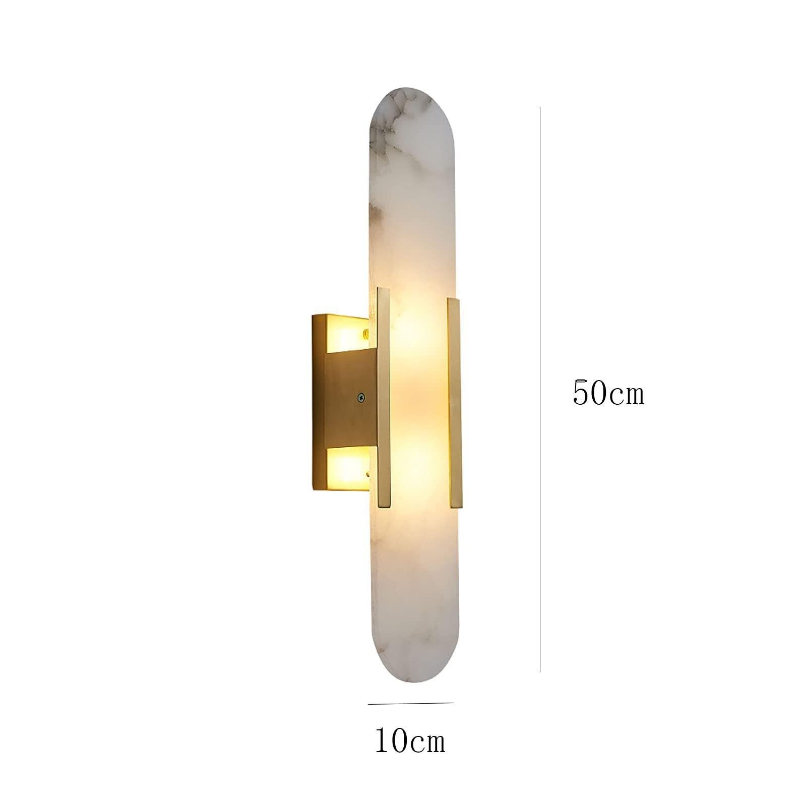 Kinkiety Kinkiet Marmurowy Kinkiet Przemysłowy 2-Światłowy Szczotkowany Mosiądz Kinkiet Owalny Dekoracja Ścienna Lampa Ścienna Do Toaletki, Stolika Nocnego, Res,Copper.-10x50cm