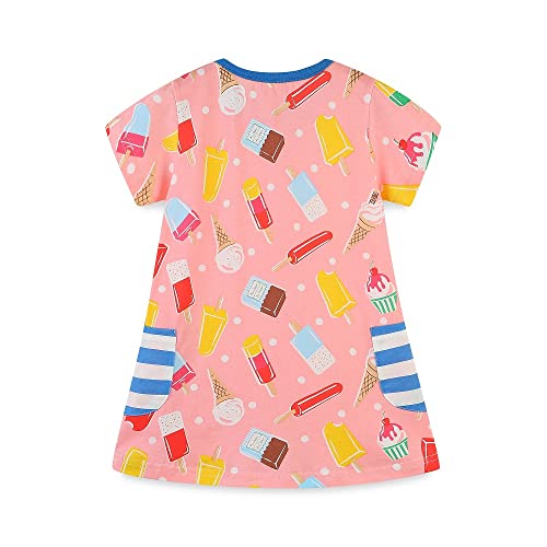 FreeLu Toddler Girl Clothes Cartoon Dress Casual Dresses Cotton T-Shirt(2T,Pink Icecream)2