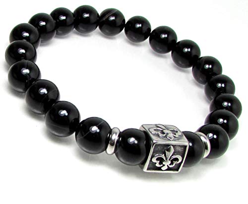 Black Sardonyx Bracelet with 316L Stainless Steel,Handmade Bracelet,Fleur de lys Bracelet,Men Beaded Bracelet,Men Gift,Men Gemstone Bracelet