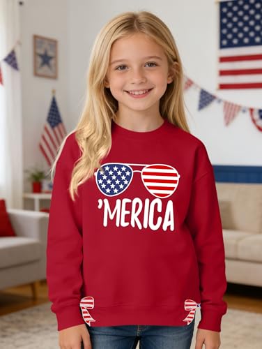 Image of Ithalt Kids USA Sweatshirt Boys Girls 4th of July Shirt American Patriotic Pullover with Embroidered Side Slits 5-14y