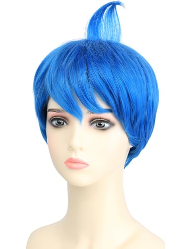 morvally Perucas de cabelo femininas curtas azuis para adultos, fantasia de Halloween, emoção, anime