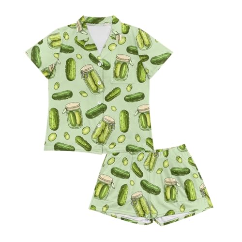 Image of Renewold Women's Short Sleeve Pajama Set Button Down Sleepwear with Notch Collar Soft Lounge Top and Shorts with Pockets