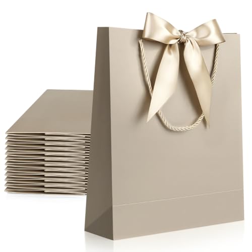 Image of JMANNI 12 Pcs Wedding Paper Gift Bags with Handle,13 inch Medium Thank You Gifts Bags with Ribbon Bow Bridal Shower Gifts for Baby Shower Graduation Holiday Birthday Party Supplies Mothers Day（Champagne）