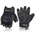 HANDLANDY Fingerless Work Gloves for Men, Padded Tactical Mechanics Gloves, Grip Utility Trucker Driver Gloves (Black-Impact, Medium (Pack of 1))
