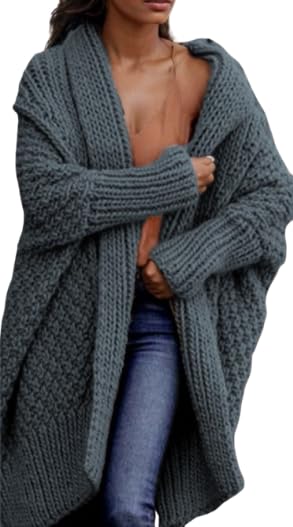 Women Long Cardigan Sweater Open Front Long Sleeve Waffle Knit Sweater Oversized Chunky Loose Coat Outwear