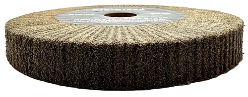 Image of 8 inch x 1 inch Brown P150 Cut & Polish Non-Woven Bench Grinder Polishing Burnishing Satin Finishing Flap Brush Wheel, Aluminum Copper Metal Golf Club Refurb, Compatible for 1 /2 inch, 5 /8 inch, 3 /4 inch Arbor