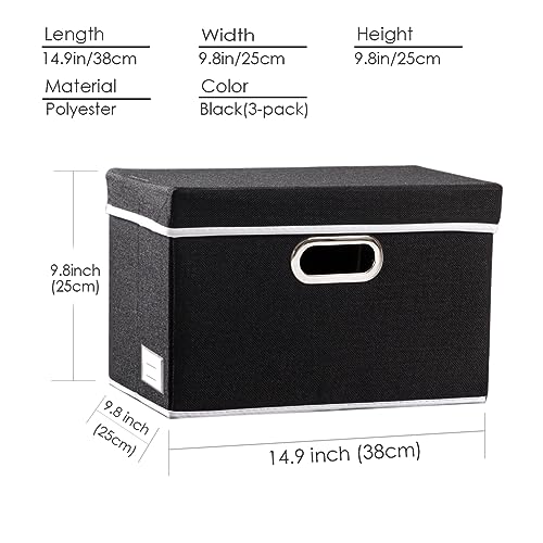 Image of PRANDOM Foldable Storage Bin with Lid [5-Pack] Linen Fabric Decorative Storage Box Organizer Container Basket Cube with Handles Divider for Closet Office Living Room Black(14.9x9.8x9.8)