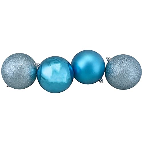 12Ct Turquoise Blue Shatterproof 4-Finish Christmas Ball Ornaments 4" (100Mm) #TOP3
