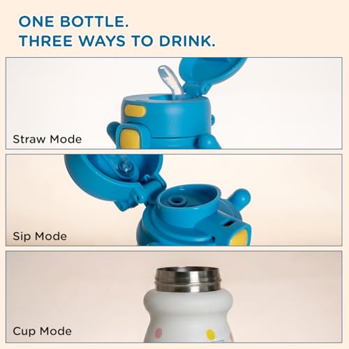 Image of Mee Mee Hydro Flow Kids Insulated Water Bottle 500ml | SS316L Stainless Steel | 24H Cold & 12H Warm | Leakproof Straw Sipper | BPA-Free School Bottle with Strap for Kids