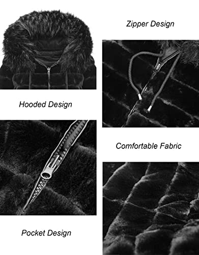 Xuliku Women's Reversible Warm Faux Fur Coat Fuzzy With Hooded Front Zipper Short Puff Jacket For Women Winter #TOP3