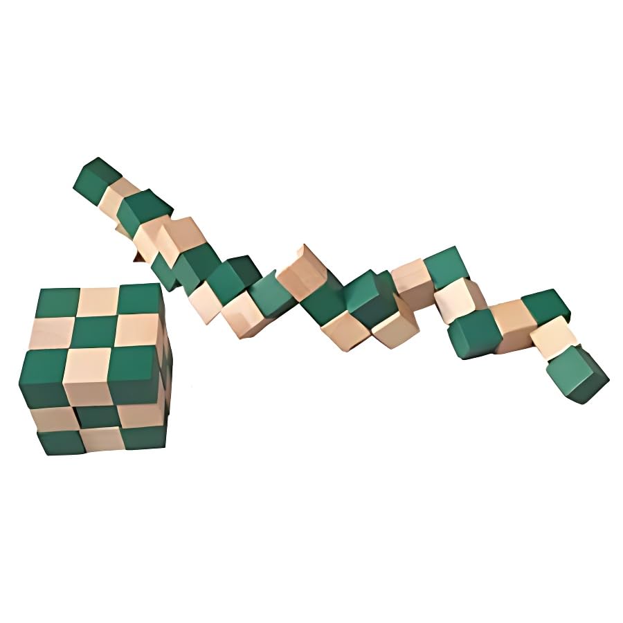 HSN Wooden Snake Cube Toy in a Charming Green and Beige Color Palette