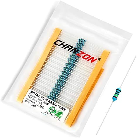 Chanzon 100pcs 1/4W (0.25W) 1 Ω ohm Metal Film Fixed Resistor 0.01 ±1% Tolerance 1R MF Through Hole Resistors Current Limiting Rohs Certificated
