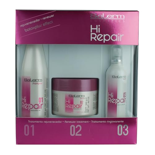 SALERM   Tratamiento Reparador Cabello Dañado   Pack Hi Repair con Champú 250 ml + Mascarilla 250 ml + Finish 100 ml   Hidratación Profunda Cabello Dañado   Revitaliza y Rejuvenece   Efecto Inmediato