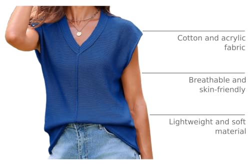 Image of Saodimallsu Women's V Neck Cap Sleeve Lightweight Knit Sweater Top