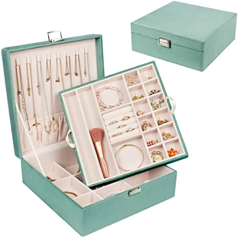 GUKA Plush Velvet Jewelry Box Buckle Snap & Detachable Tray Jewelry Display Storage Case Bracelet Necklace Ring Bracelet Storage Box (robin egg blue)